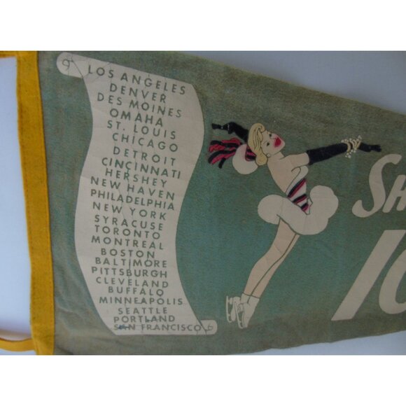 Vintage 1963 Shipstads & Johnson Ice Follies Pennant Green Felt Wall Decor - Picture 3 of 10